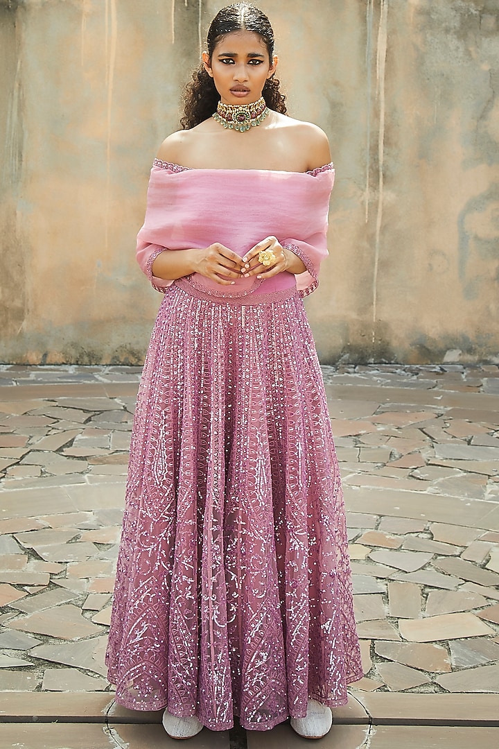 Dusty Pink Embroidered Gown by Jade by Monica and Karishma