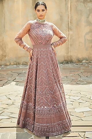 Mauve Embroidered Gown by Jade by Monica and Karishma