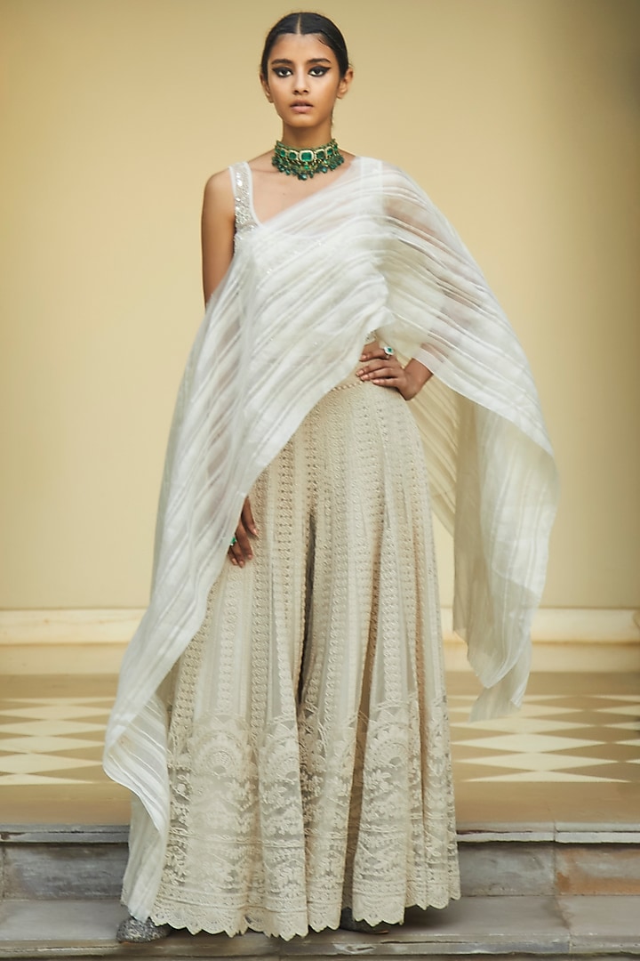 Ivory Embroidered Sharara Set by Jade by Monica and Karishma
