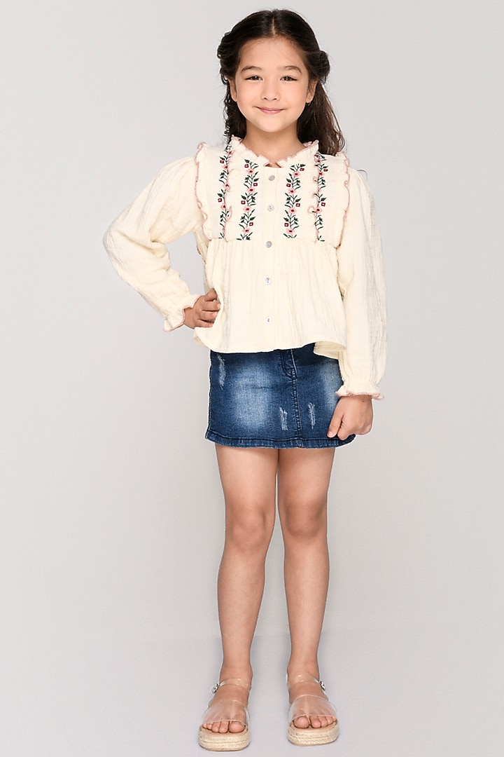 White Embroidered Top For Girls by Jade Garden at Pernia's Pop Up Shop