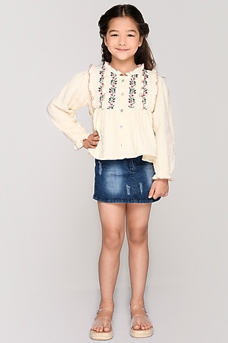 White Embroidered Top For Girls by Jade Garden