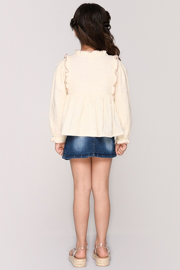 White Embroidered Top For Girls by Jade Garden at Pernia's Pop Up Shop