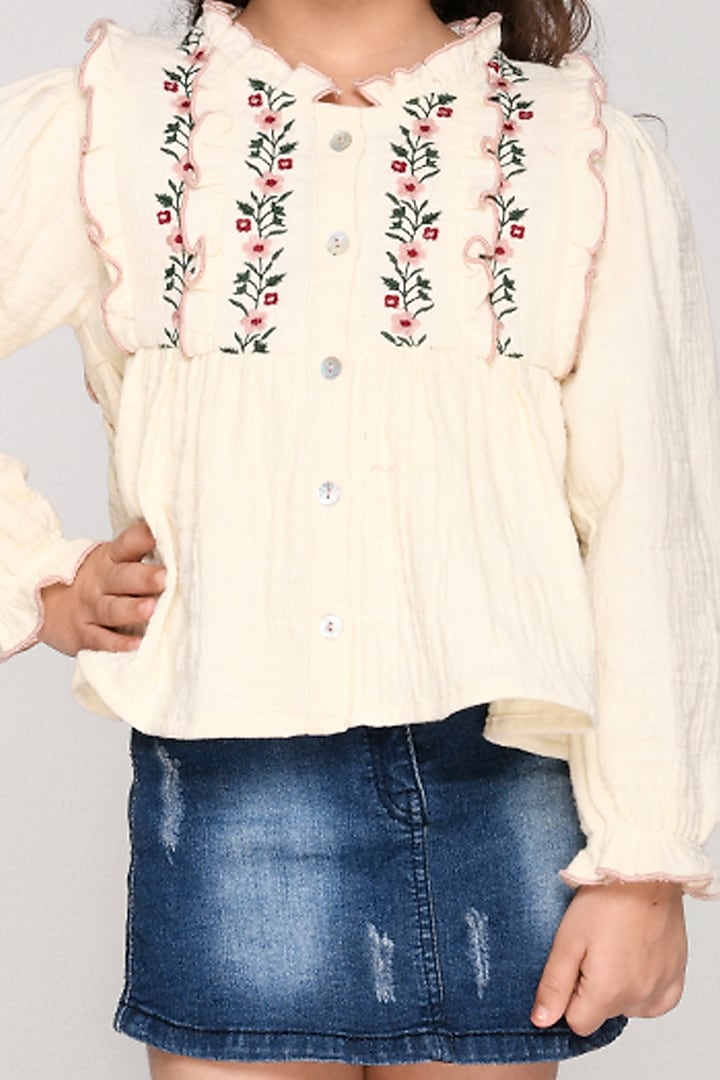 White Embroidered Top For Girls by Jade Garden at Pernia's Pop Up Shop