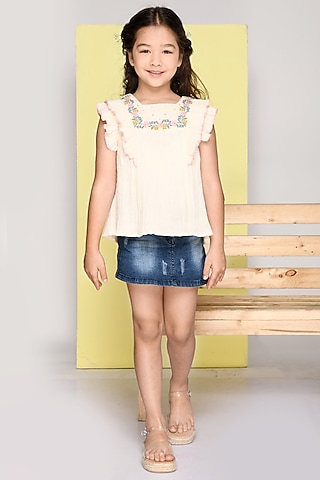 White Organic Cotton Top For Girls by Jade Garden