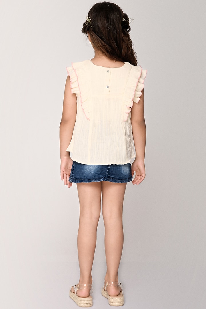 White Organic Cotton Top For Girls by Jade Garden at Pernia's Pop Up Shop