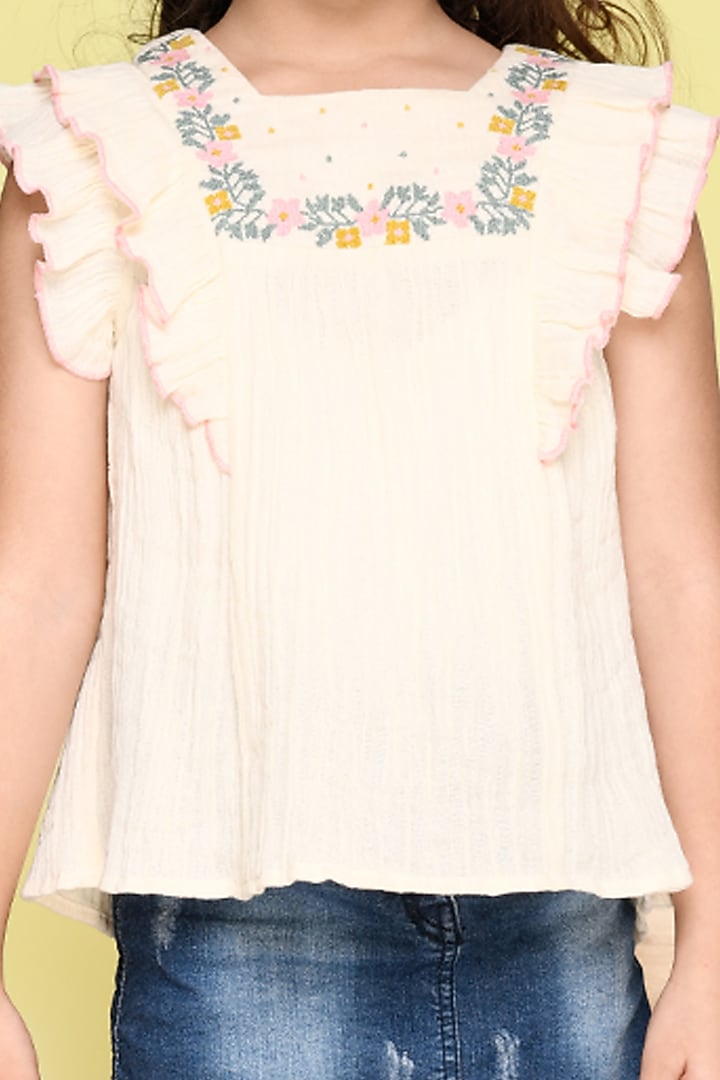 White Organic Cotton Top For Girls by Jade Garden at Pernia's Pop Up Shop