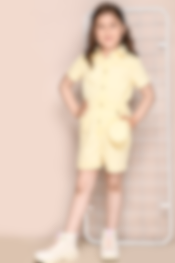 Pale Yellow Cotton Twill Playsuit For Girls by Jade Garden