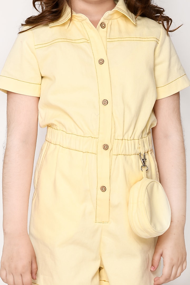 Pale Yellow Cotton Twill Playsuit For Girls by Jade Garden at Pernia's Pop Up Shop