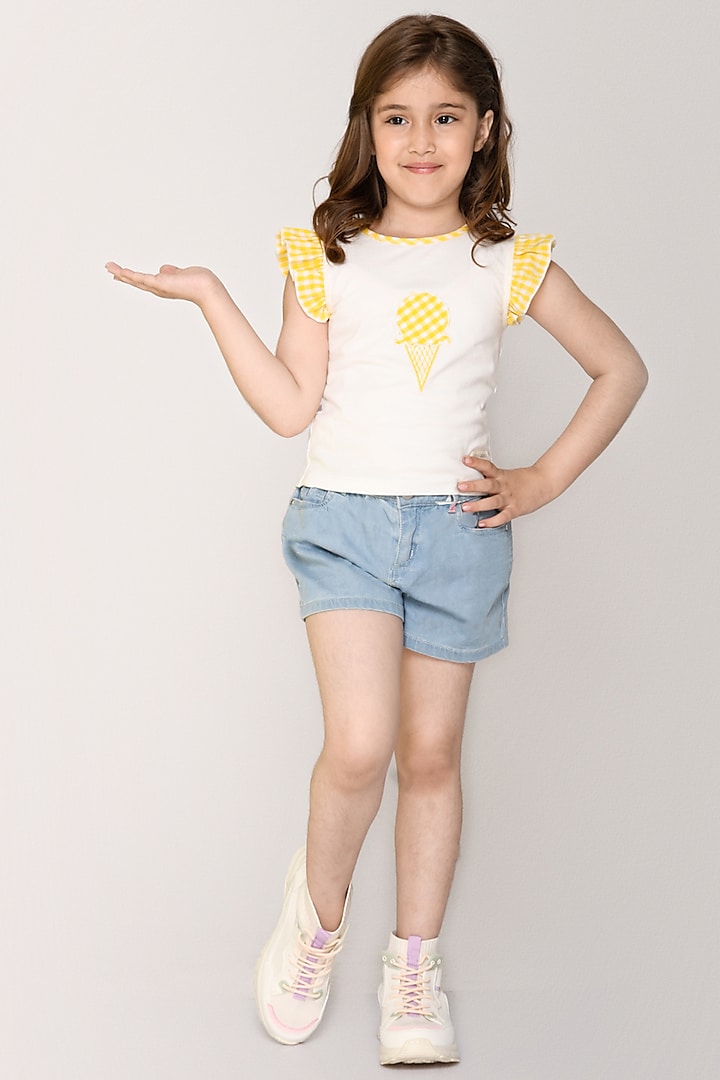 White Cotton Jersey Top For Girls by Jade Garden