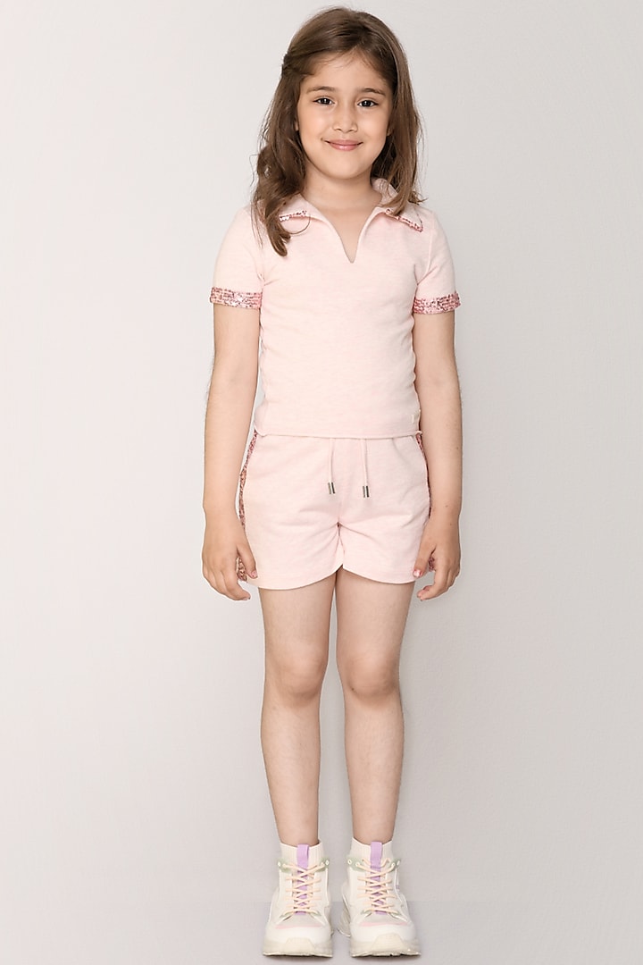 Pink Terrycot Co-Ord Set For Girls by Jade Garden