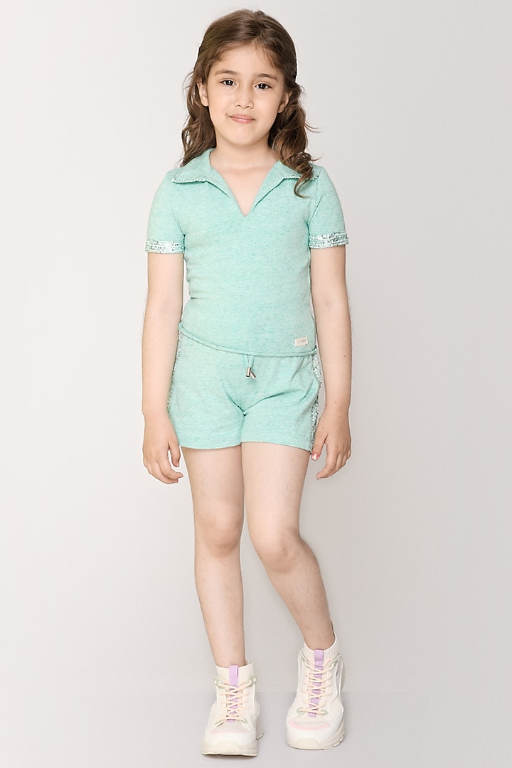 Pool Blue Jersey Co-Ord Set For Girls by Jade Garden at Pernia's Pop Up Shop