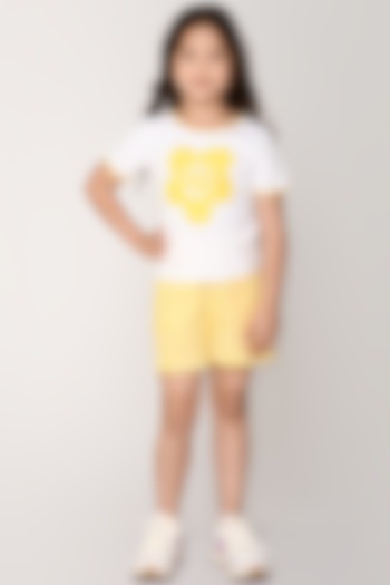 White & Yellow Cotton Jersey Co-Ord Set For Girls by Jade Garden
