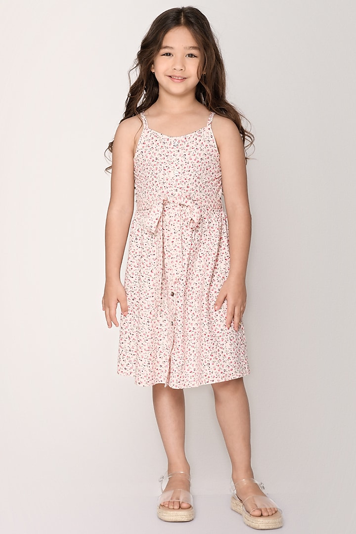 Pink Rayon Printed Dress For Girls by Jade Garden
