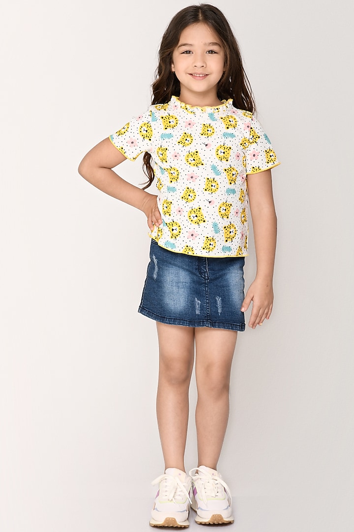 White Polyester Cotton T-Shirt For Girls by Jade Garden