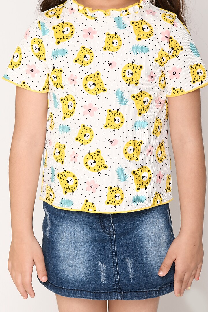 White Polyester Cotton T-Shirt For Girls by Jade Garden at Pernia's Pop Up Shop