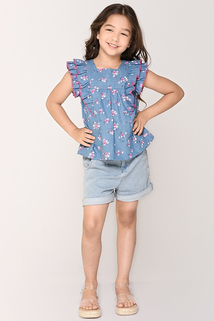 Denim Cotton Top For Girls by Jade Garden