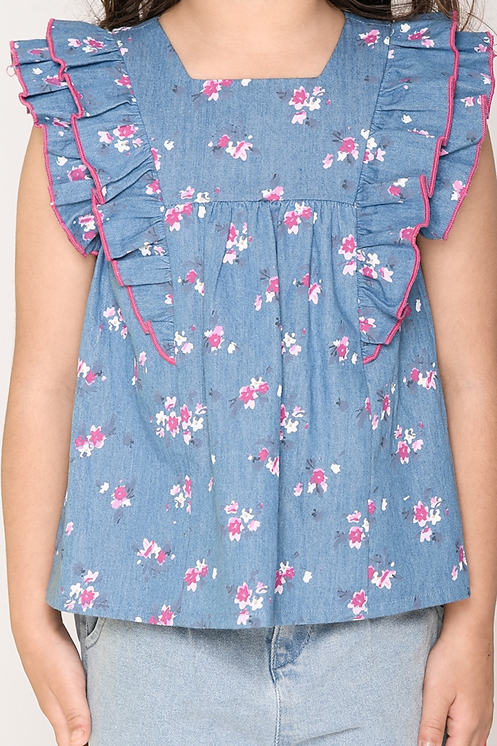 Denim Cotton Top For Girls by Jade Garden at Pernia's Pop Up Shop