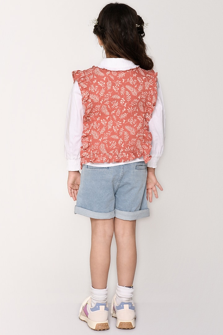 White Cotton Shirt With Red Bib For Girls by Jade Garden at Pernia's Pop Up Shop