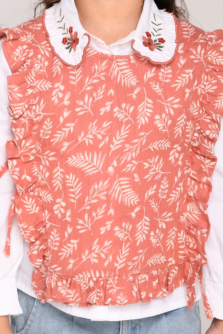 White Cotton Shirt With Red Bib For Girls by Jade Garden at Pernia's Pop Up Shop