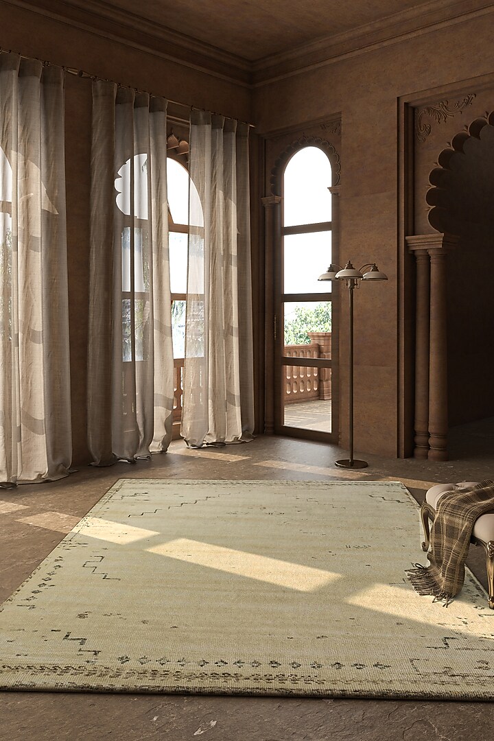 Undyed White Wool Abstract Printed Area Rug by Jaipur Rugs at Pernia's Pop Up Shop