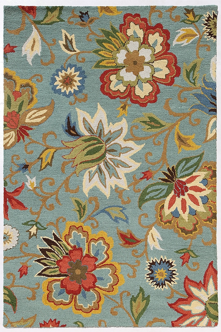 Light Turquoise Floral Wool Rug by Jaipur Rugs
