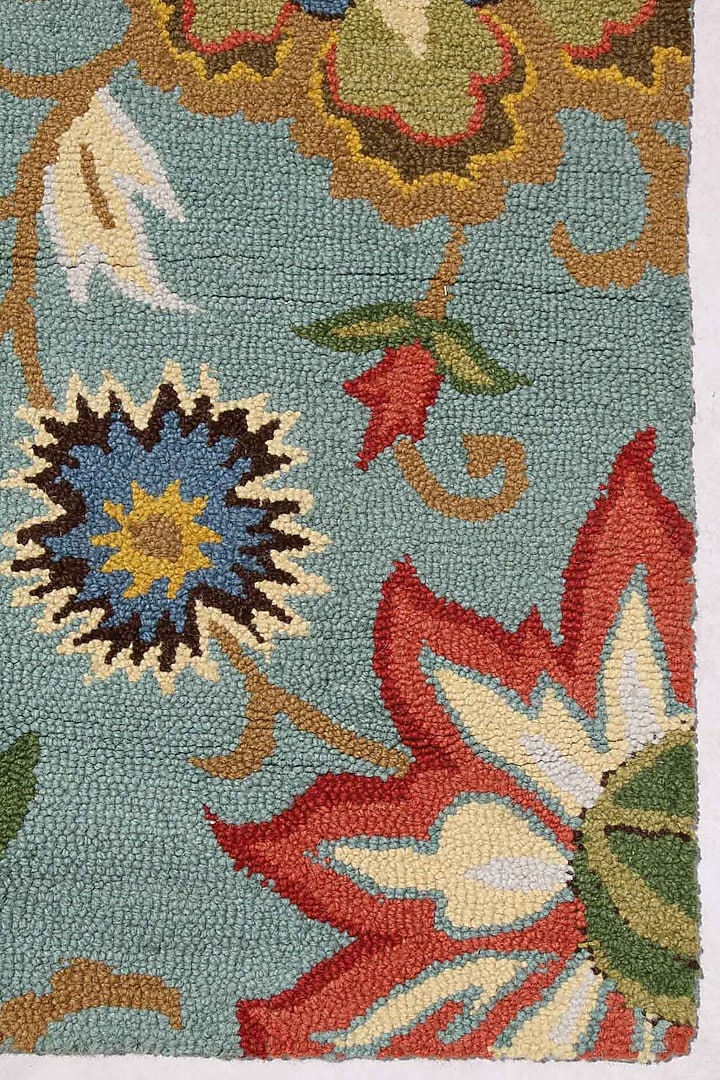 Light Turquoise Floral Wool Rug by Jaipur Rugs at Pernia's Pop Up Shop