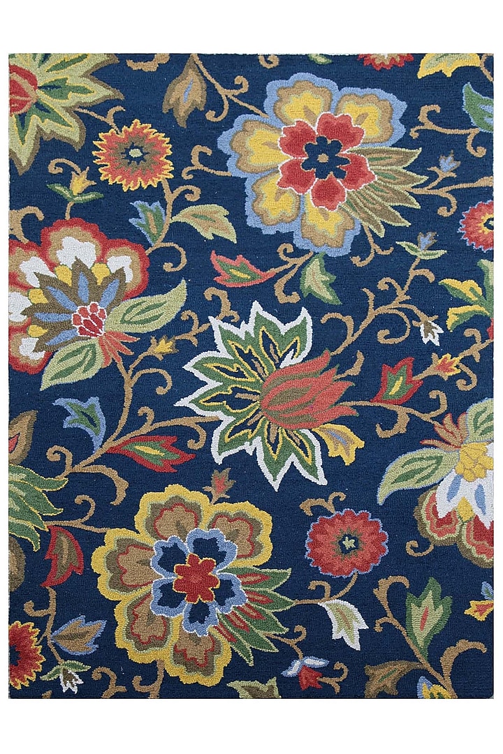 Medium Navy Floral Wool Rug by Jaipur Rugs