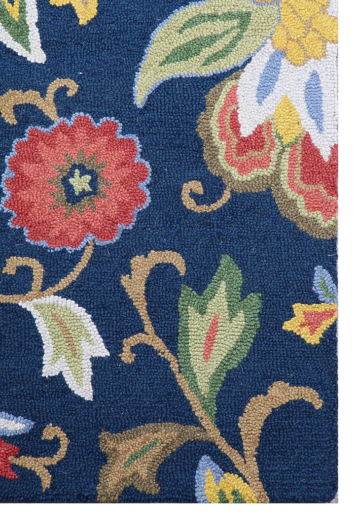 Medium Navy Floral Wool Rug by Jaipur Rugs at Pernia's Pop Up Shop