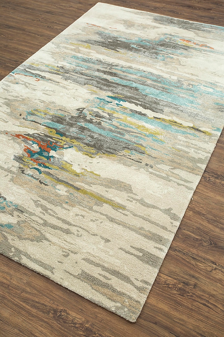 Antique White & Light Turquoise Wool Rug by Jaipur Rugs at Pernia's Pop Up Shop