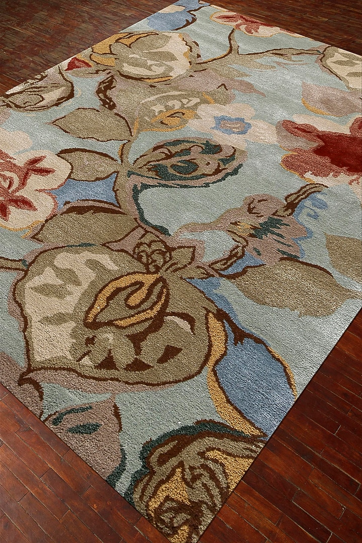 Aqua Foam Floral Wool Rug by Jaipur Rugs at Pernia's Pop Up Shop