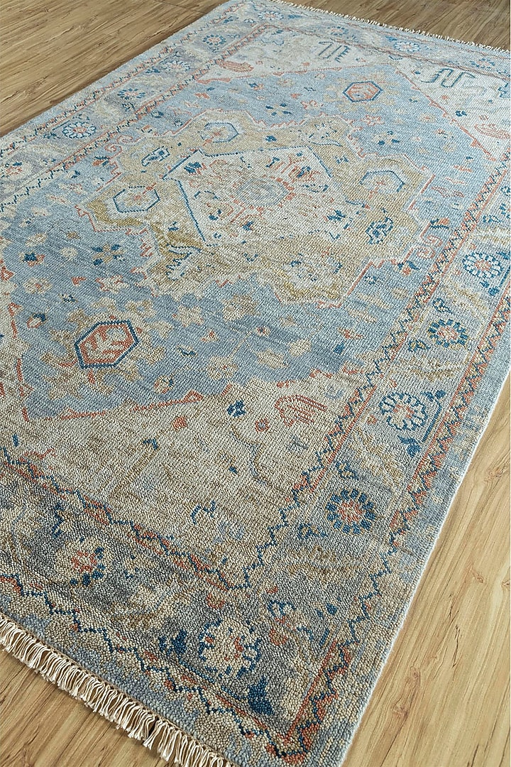 Dusky Blue White Hand Knotted Wool Rug by Jaipur Rugs at Pernia's Pop Up Shop