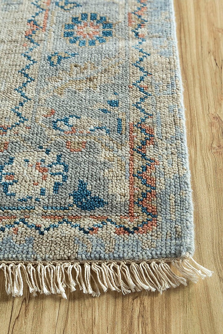 Dusky Blue White Hand Knotted Wool Rug by Jaipur Rugs at Pernia's Pop Up Shop