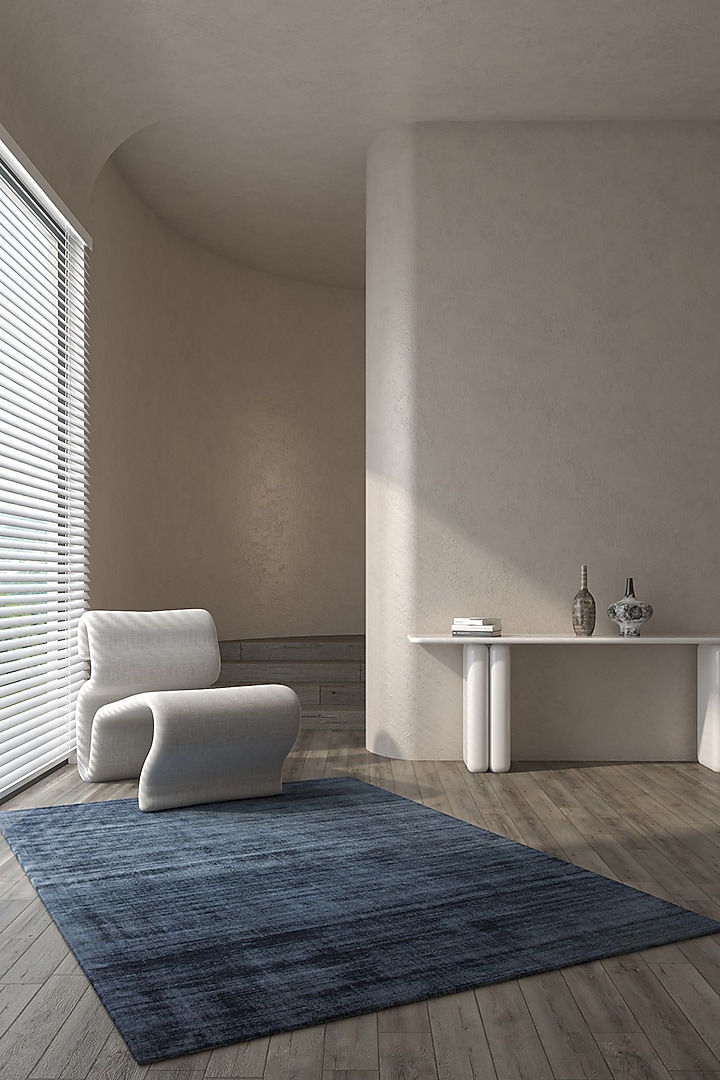 Navy Blue Handwoven Viscose Yarn Rug by Jaipur Rugs at Pernia's Pop Up Shop