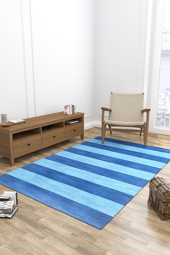 Evening Blue Wool Yarn Striped Rug by Jaipur Rugs at Pernia's Pop Up Shop