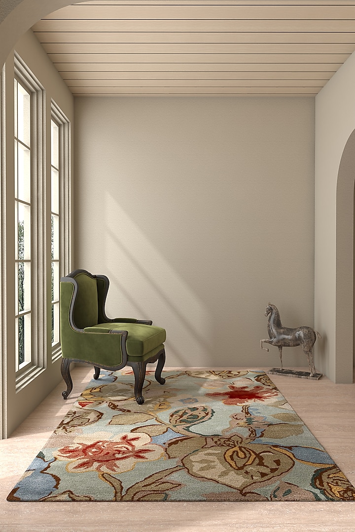 Aqua Foam Cotton Yarn Hand Tufted & Floral Printed Rug by Jaipur Rugs at Pernia's Pop Up Shop