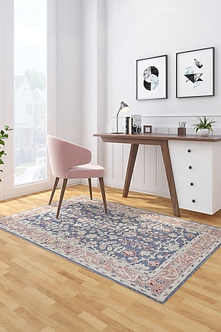 Deep Navy Cotton Yarn Floral Printed & Hand Tufted Rug by Jaipur Rugs