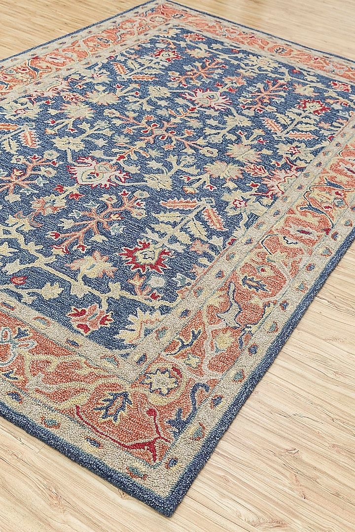 Deep Navy Cotton Yarn Floral Printed & Hand Tufted Rug by Jaipur Rugs at Pernia's Pop Up Shop