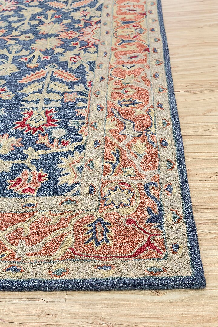 Deep Navy Cotton Yarn Floral Printed & Hand Tufted Rug by Jaipur Rugs at Pernia's Pop Up Shop