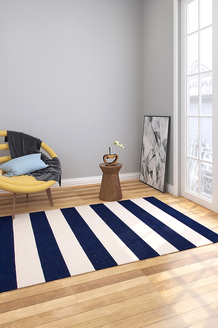 Blue Wool Yarn Striped Rug by Jaipur Rugs at Pernia's Pop Up Shop
