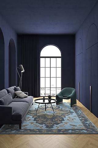 Milky Blue Wool Yarn & Cotton Yarn Oriental Hand-Knotted Area Rug by Jaipur Rugs