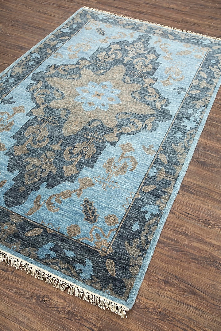 Milky Blue Wool Yarn & Cotton Yarn Oriental Hand-Knotted Area Rug by Jaipur Rugs at Pernia's Pop Up Shop