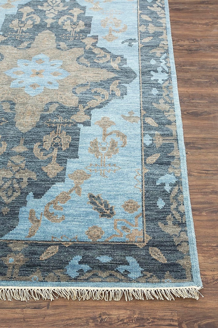 Milky Blue Wool Yarn & Cotton Yarn Oriental Hand-Knotted Area Rug by Jaipur Rugs at Pernia's Pop Up Shop