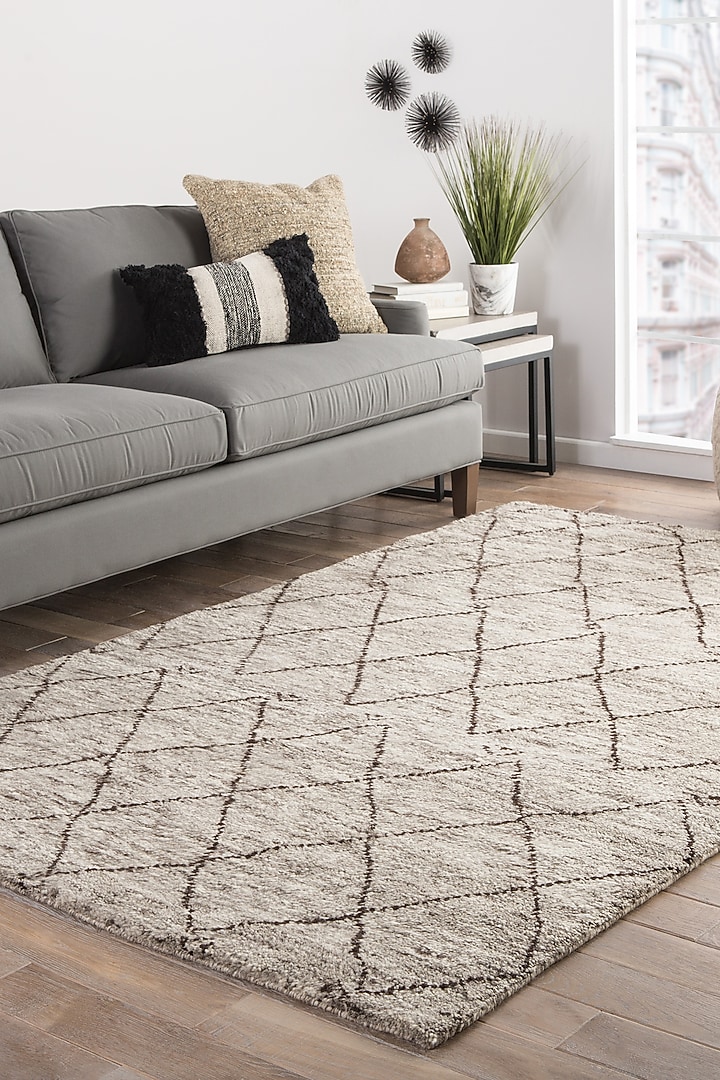 Natural Grey Wool Yarn & Cotton Yarn Morrocan Hand-Knotted Area Rug by Jaipur Rugs at Pernia's Pop Up Shop