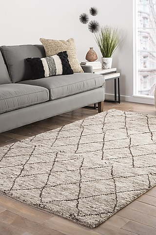 Natural Grey Wool Yarn & Cotton Yarn Morrocan Hand-Knotted Area Rug by Jaipur Rugs
