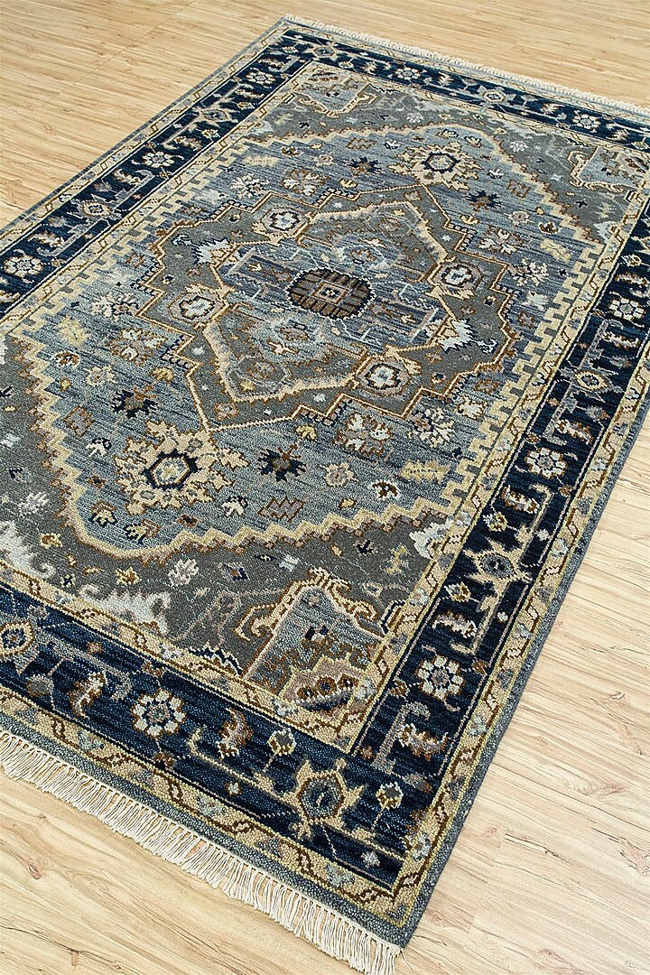 Deep Blue Wool & Cotton Yarn Oriental Hand-Knotted Area Rug by Jaipur Rugs at Pernia's Pop Up Shop