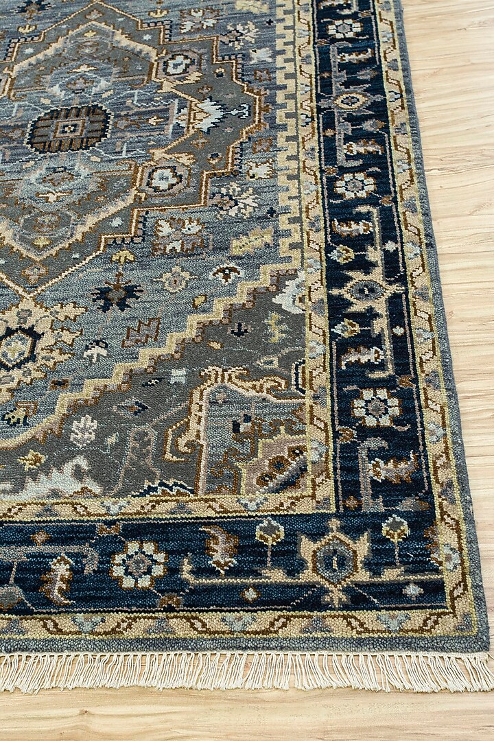 Deep Blue Wool & Cotton Yarn Oriental Hand-Knotted Area Rug by Jaipur Rugs at Pernia's Pop Up Shop