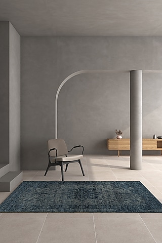 Deep Blue Wool & Cotton Yarn Hand-Knotted Area Rug by Jaipur Rugs