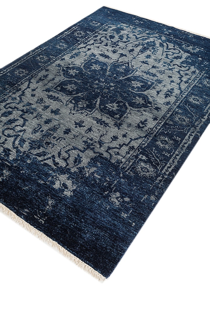 Deep Blue Wool & Cotton Yarn Hand-Knotted Area Rug by Jaipur Rugs at Pernia's Pop Up Shop