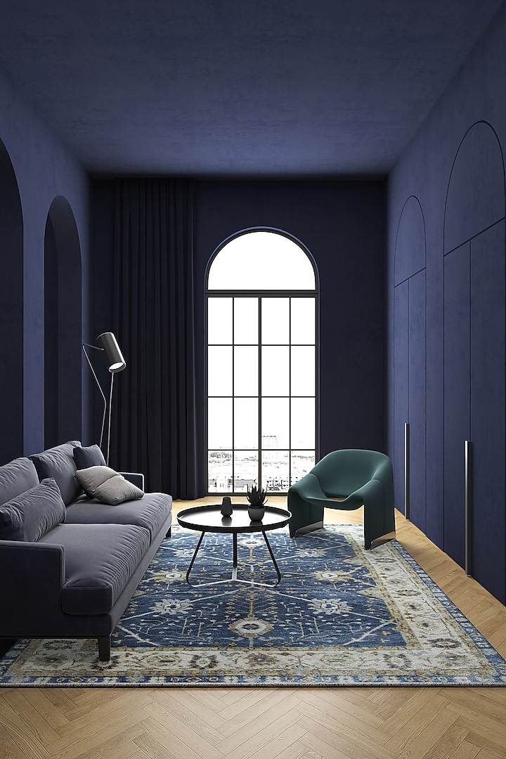 Indigo Blue Wool Yarn Rug by Jaipur Rugs at Pernia's Pop Up Shop