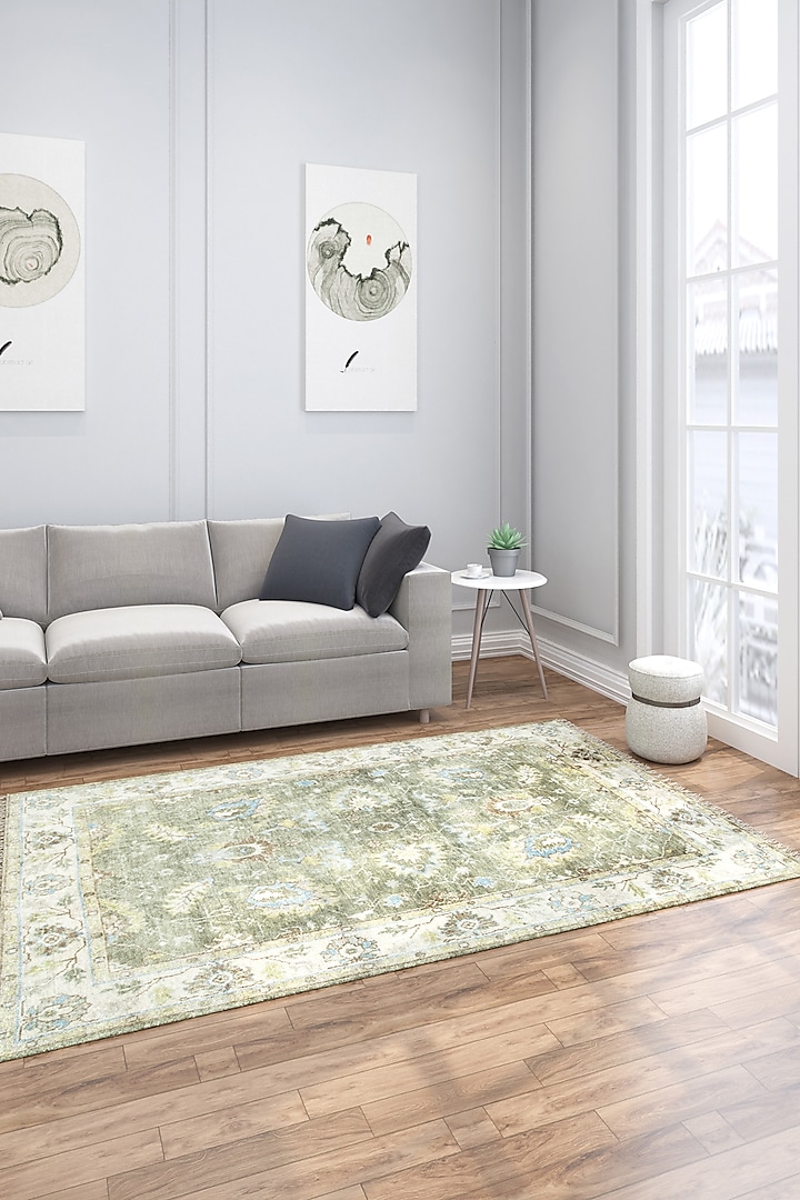 Sea Green Wool Yarn & Cotton Handknotted Rug by Jaipur Rugs at Pernia's Pop Up Shop